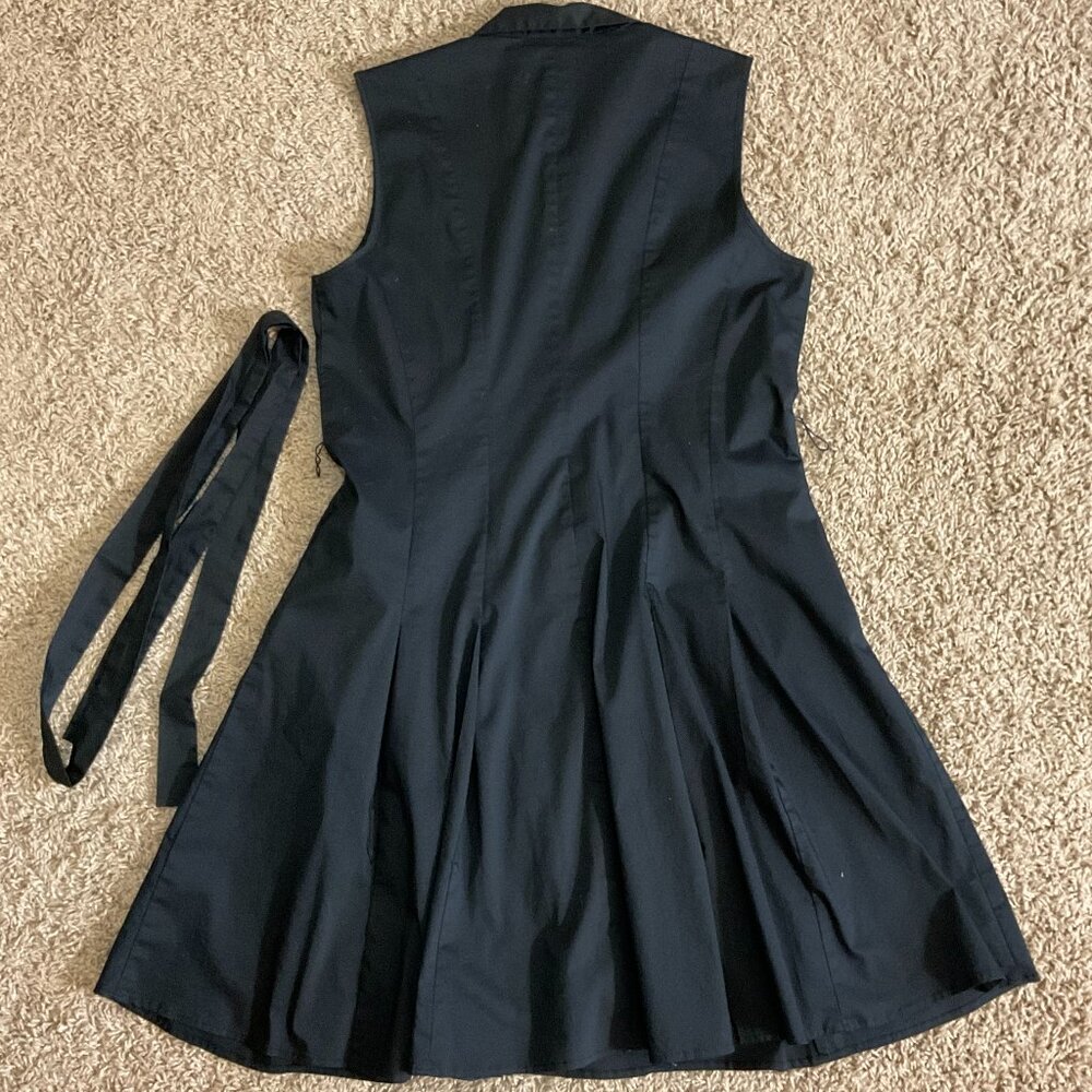 NY & Co Sleeveless Button Up Pleated A-Line Belted Shirt Dress, Black, Large - Picture 2 of 9